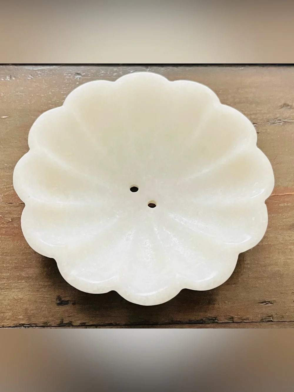 Handmade Indian Marble Soap Dish 4” Floral Carved Rajasthan India Artisan Made